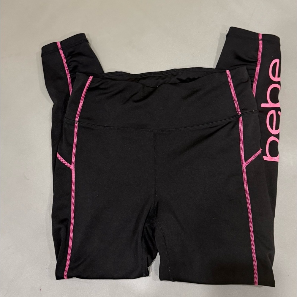 Bebe woman Leggings in Black with Pink Trim
